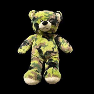 Vintage Build A Bear Workshop Camo Plush Military Army Green Teddy Bear 17”